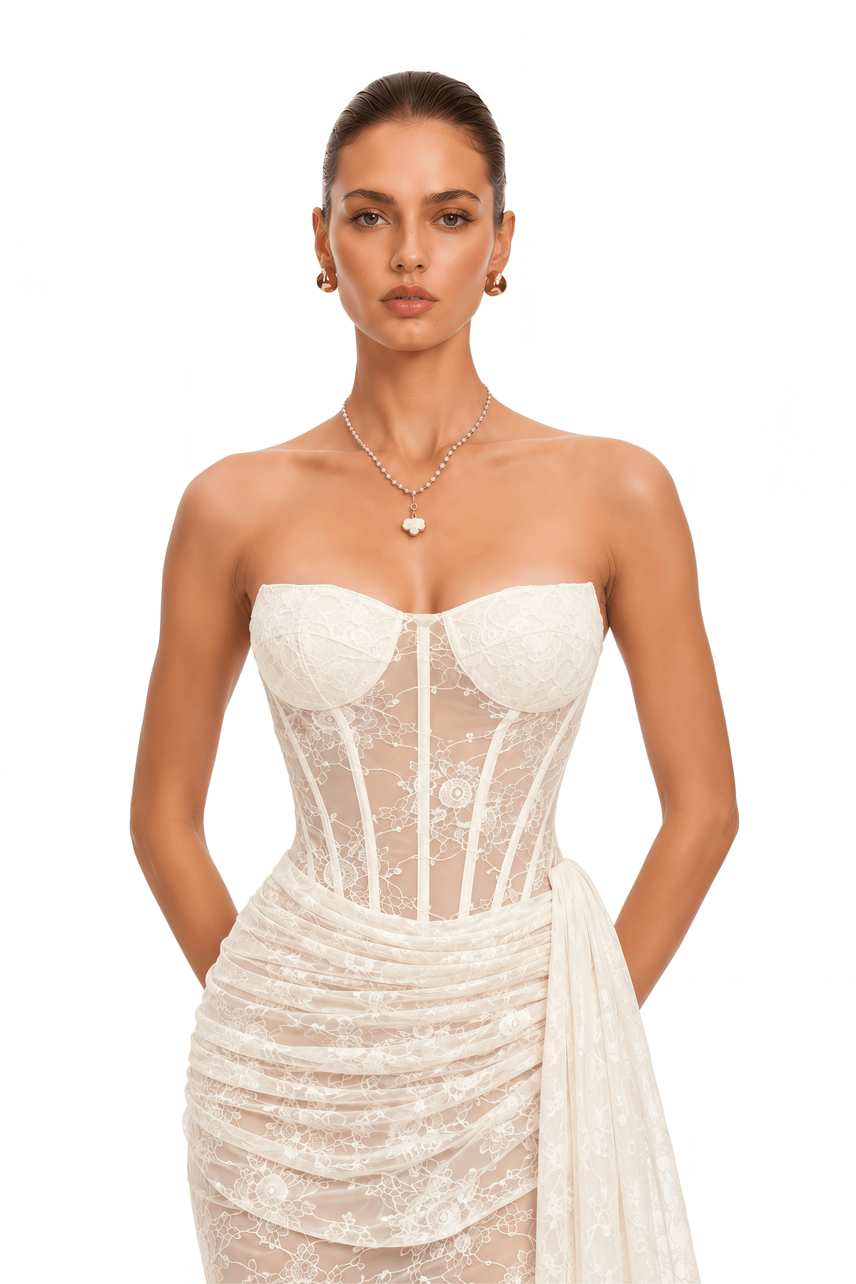 Kalaya White Corset Lace Sheer Maxi Dress