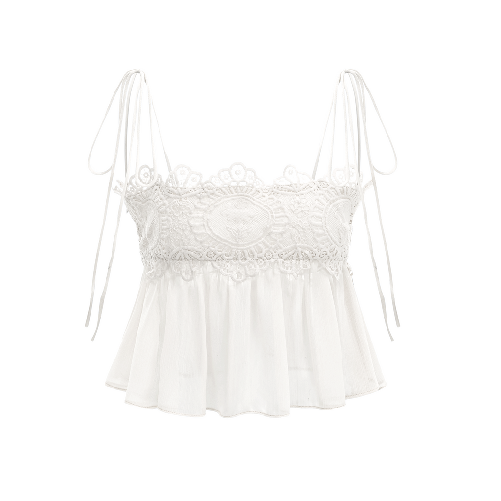 Kamila White Lace Trim Ruched Top & Trouser Set