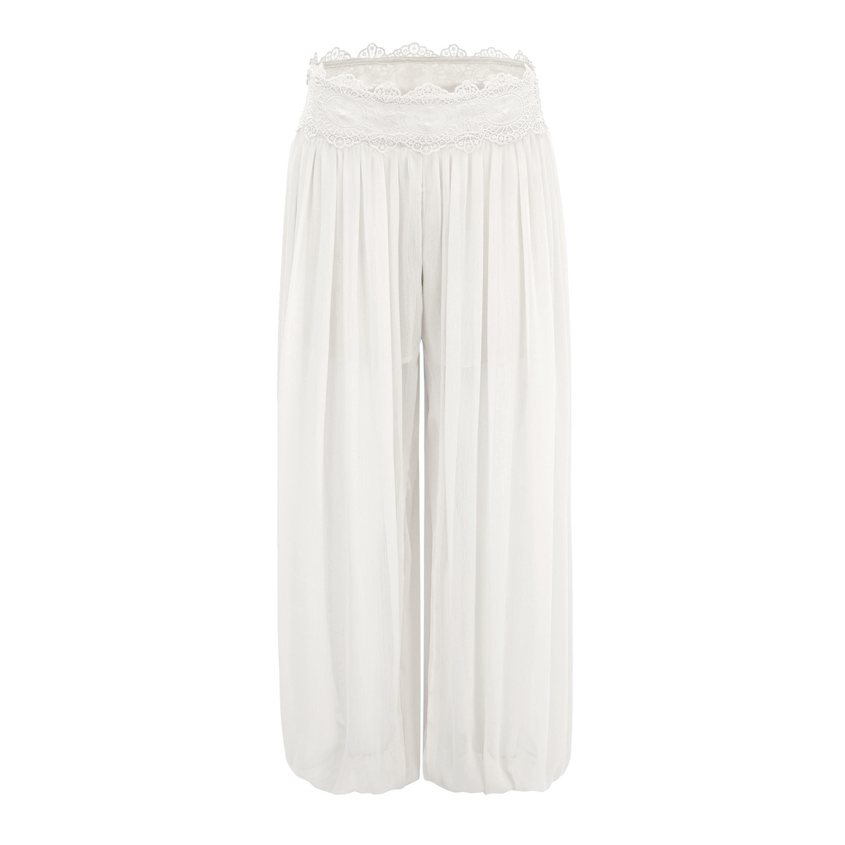 Kamila White Lace Trim Ruched Top & Trouser Set