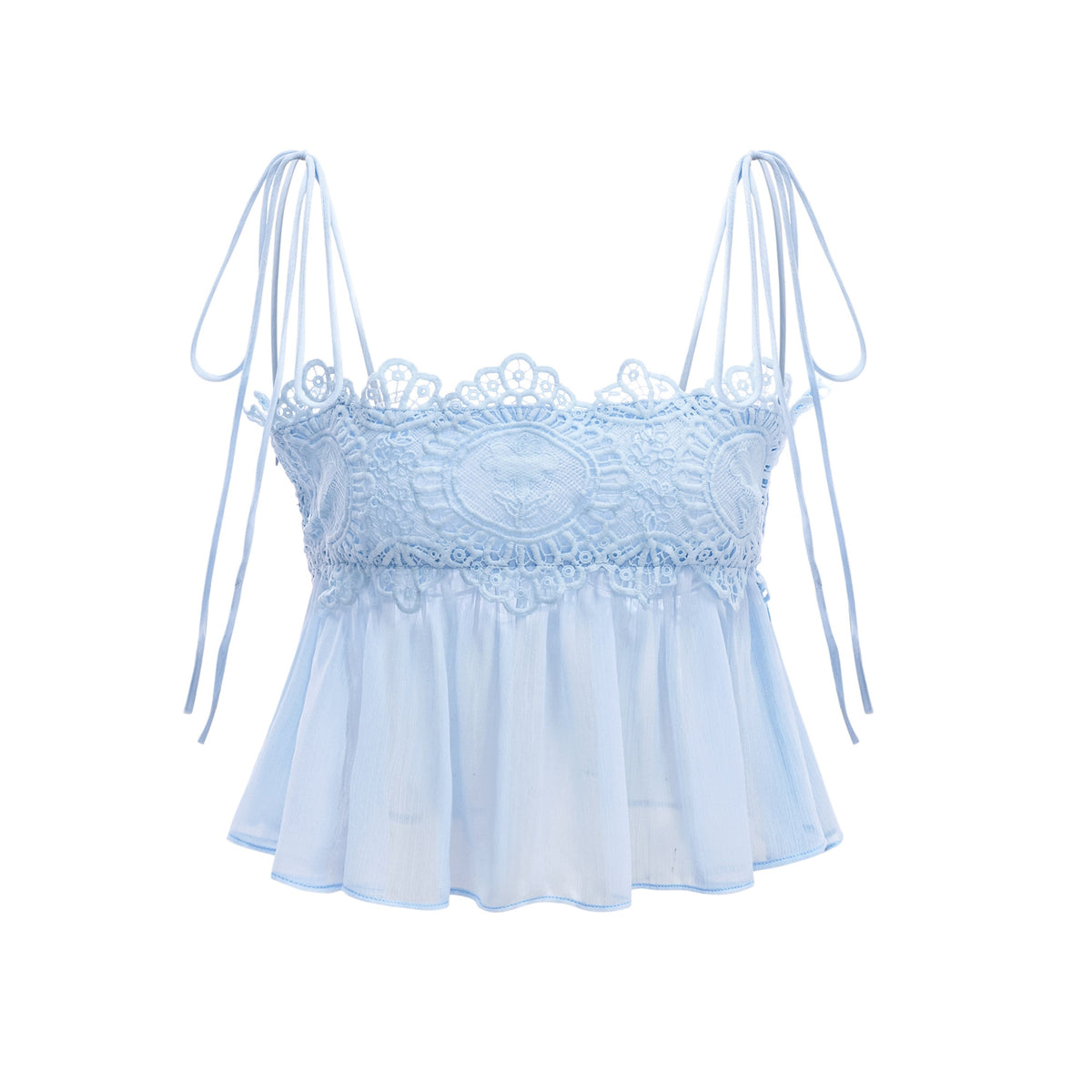 Kamila Blue Lace Trim Ruched Top & Trouser Set