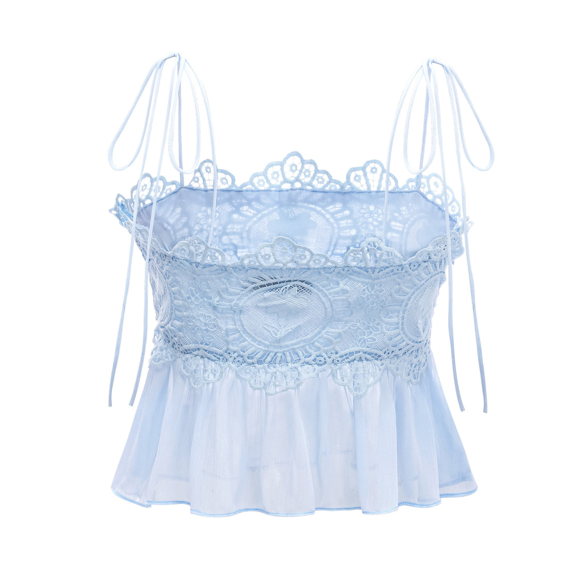 Kamila Blue Lace Trim Ruched Top & Trouser Set