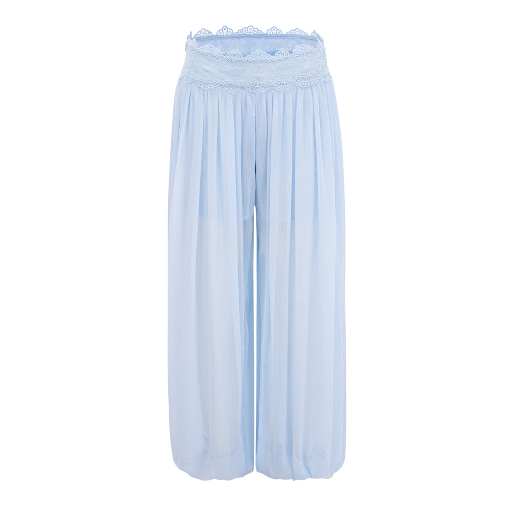 Kamila Blue Lace Trim Ruched Top & Trouser Set