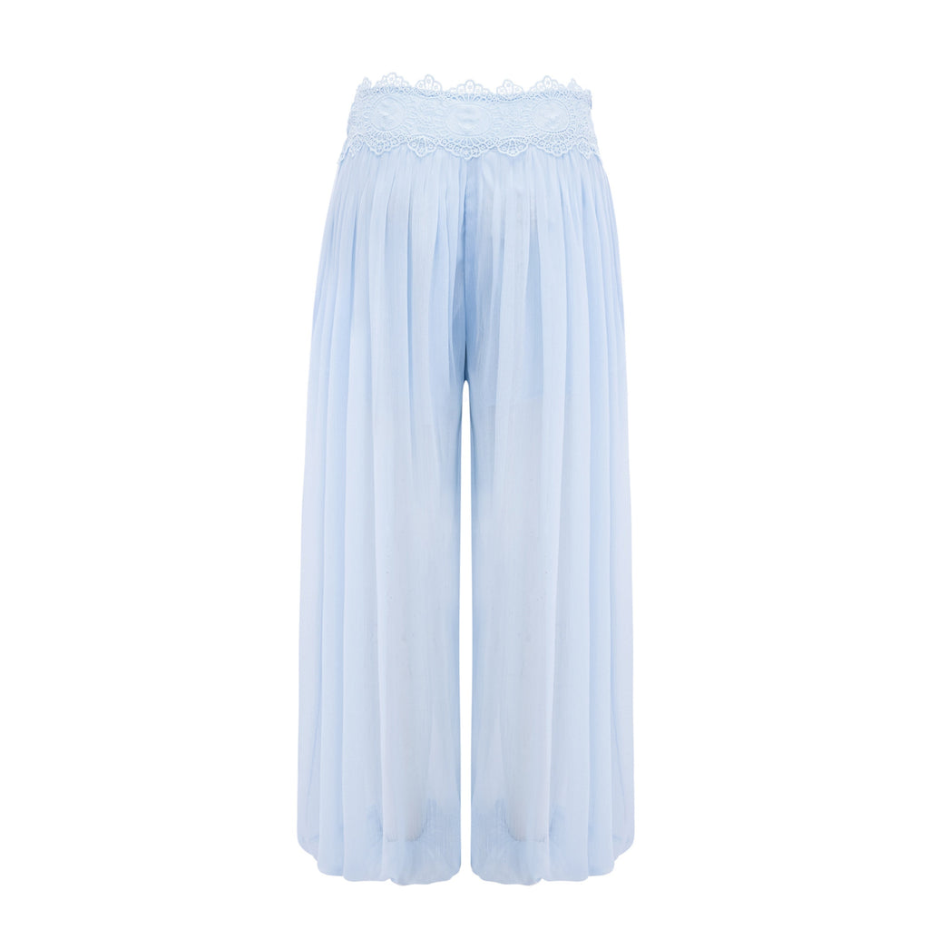 Kamila Blue Lace Trim Ruched Top & Trouser Set