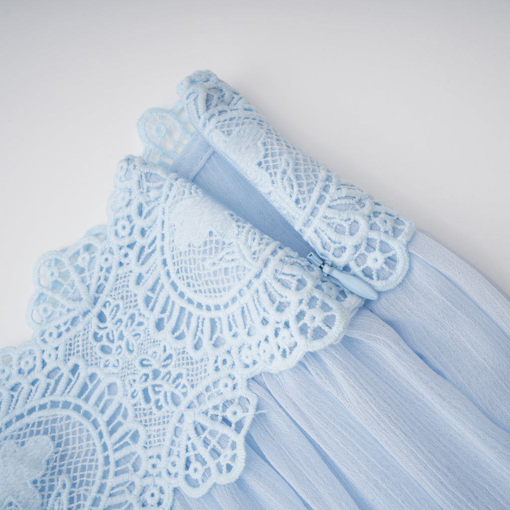 Kamila Blue Lace Trim Ruched Top & Trouser Set