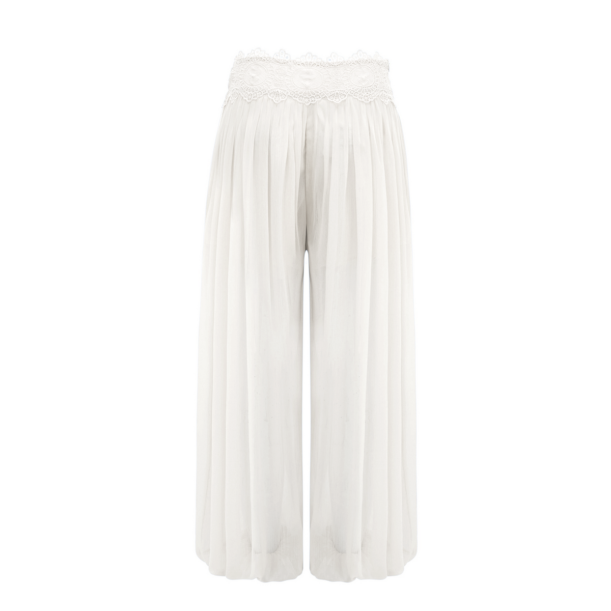 Kamila White Lace Trim Ruched Top & Trouser Set