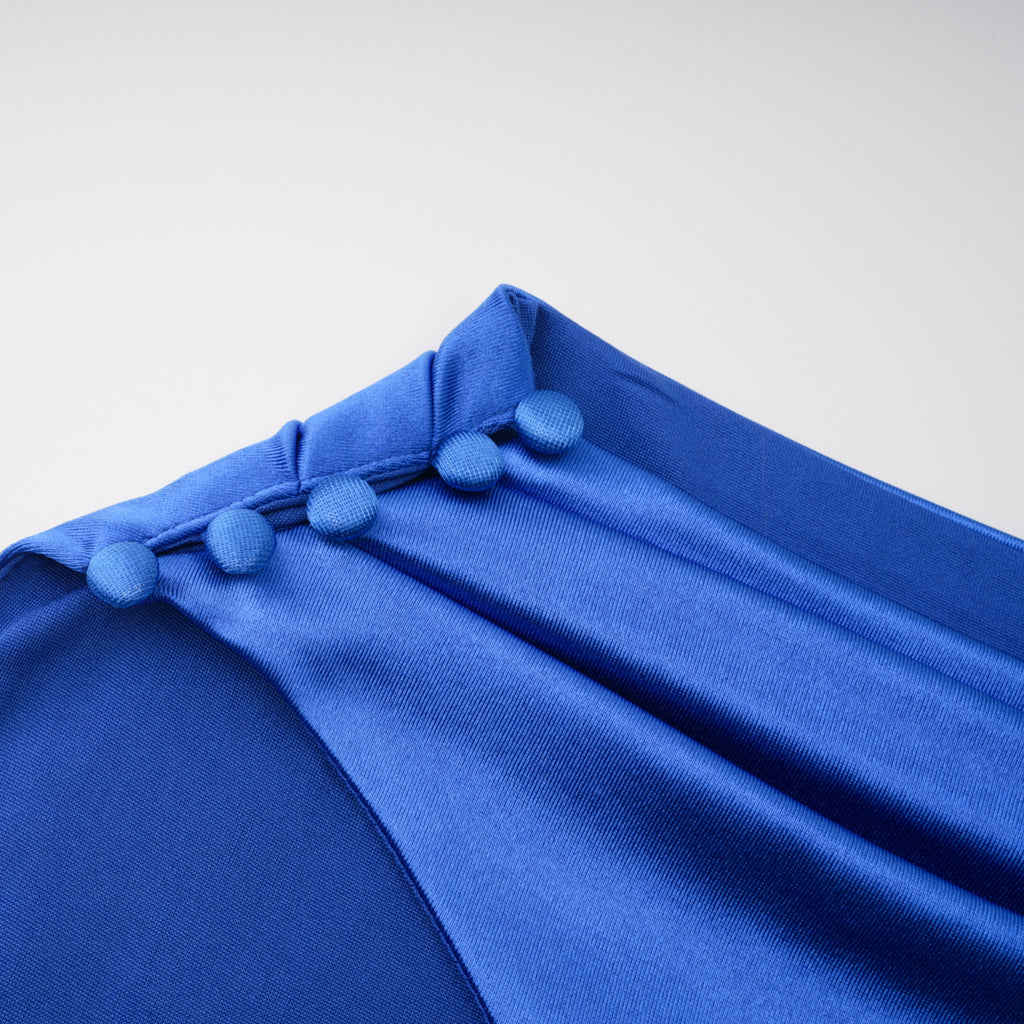 Lilou Blue Backless Satin Maxi Dress with Chiffon Drape