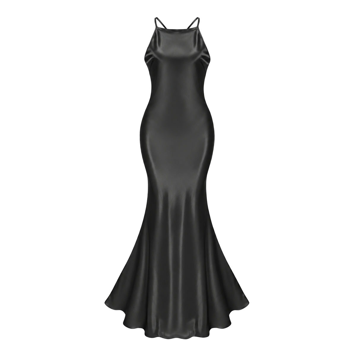 Loviatar Black Backless Satin Maxi Dress