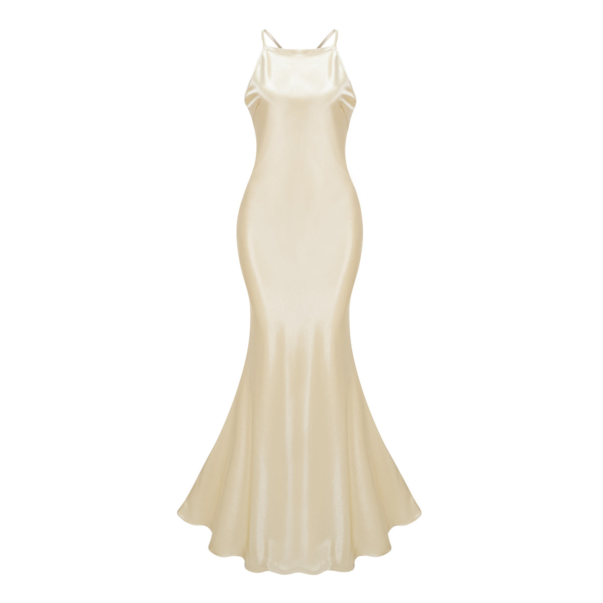Loviatar Gold Backless Satin Maxi Dress