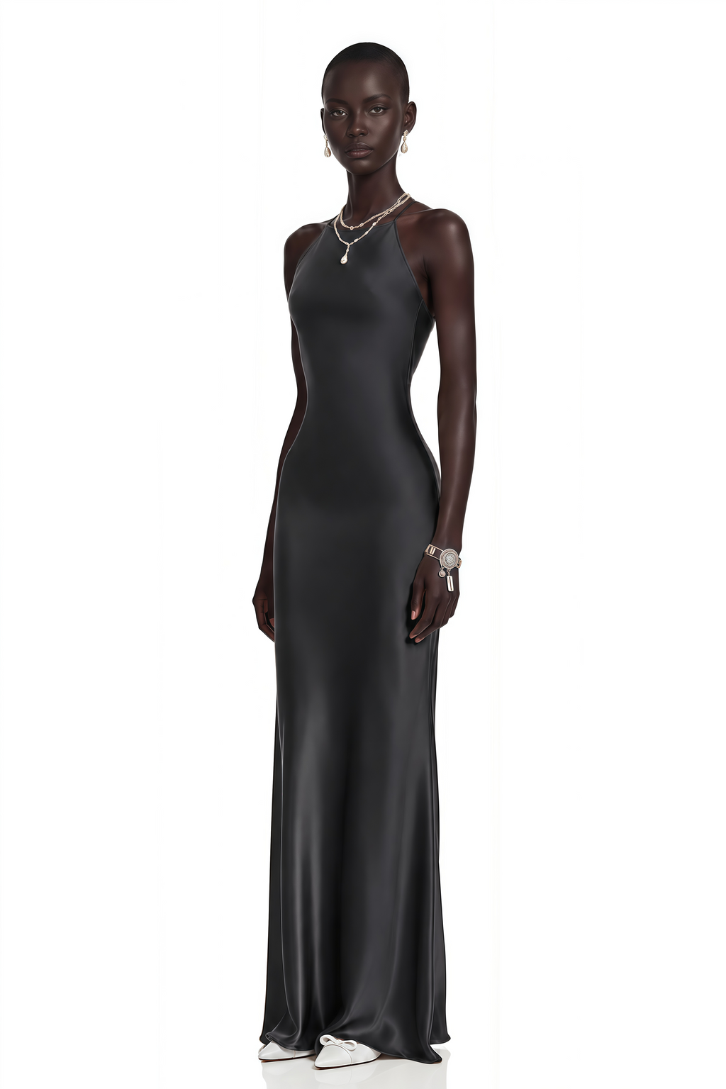 Loviatar Black Backless Satin Maxi Dress