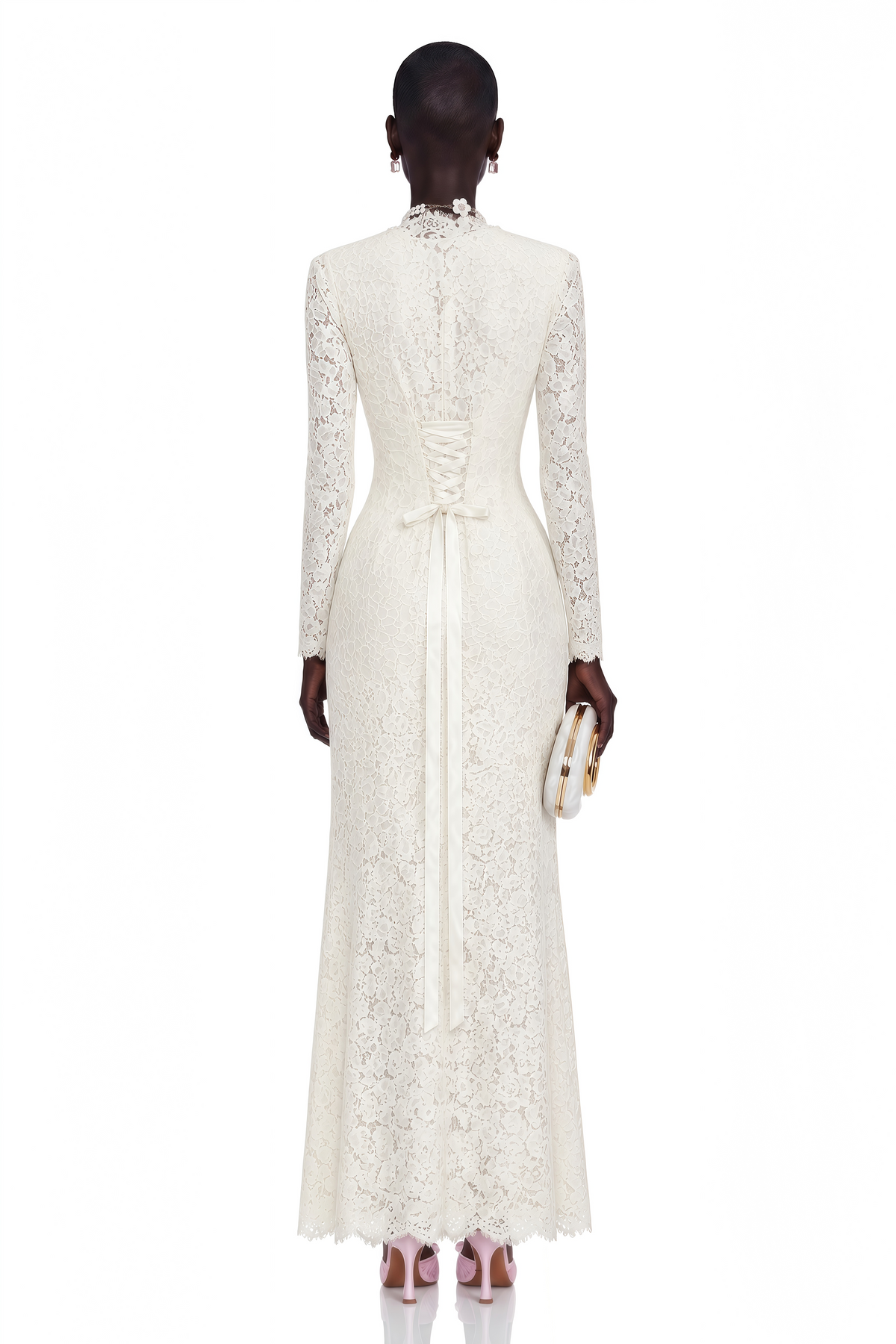 Maggie Ivory High Neck Floral Lace Maxi Dress