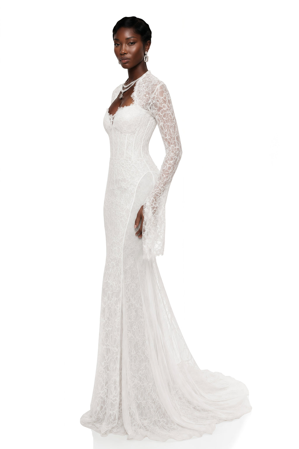 Malgorzata White Cut-Out Maxi Dress with Train