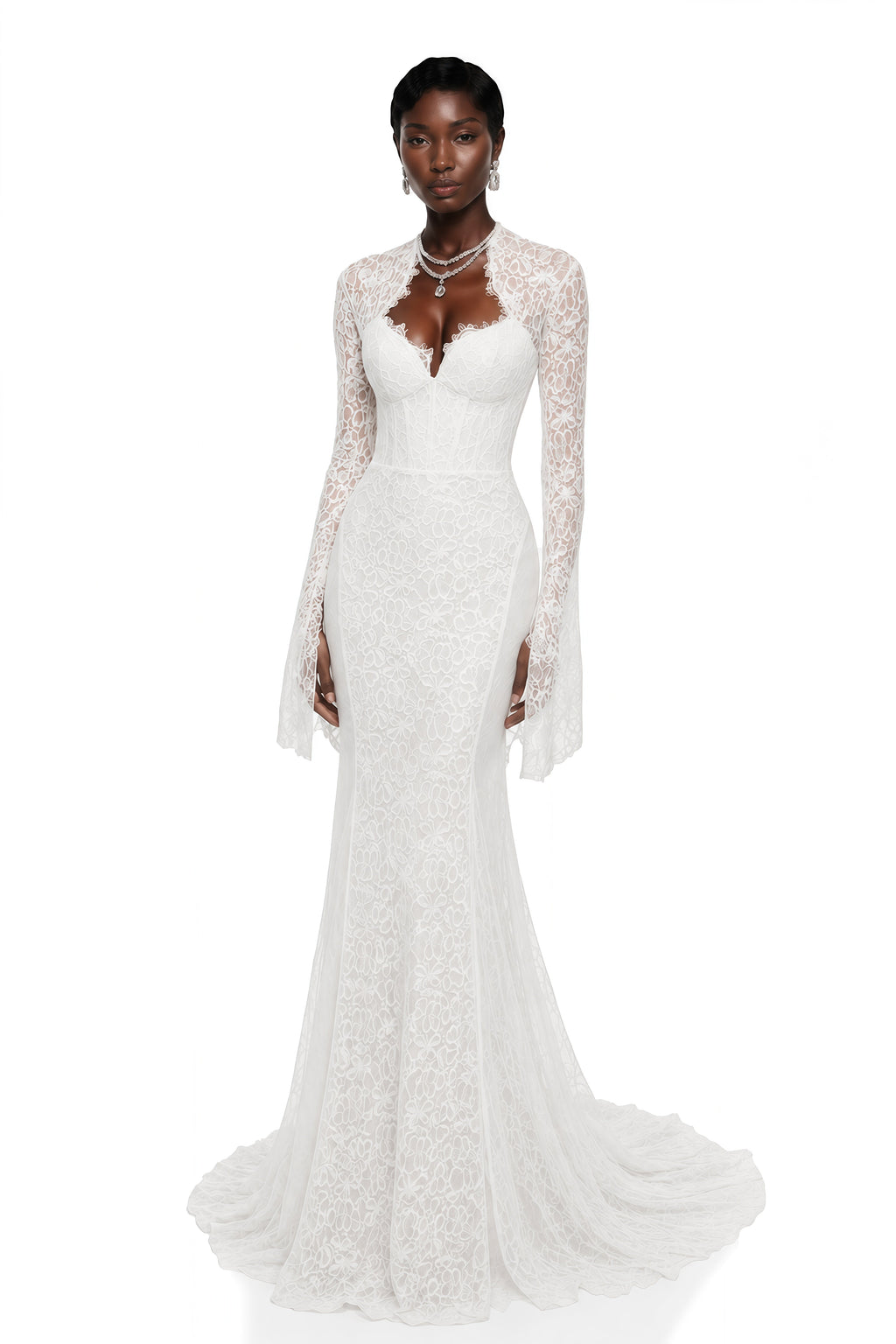 Malgorzata White Cut-Out Maxi Dress with Train
