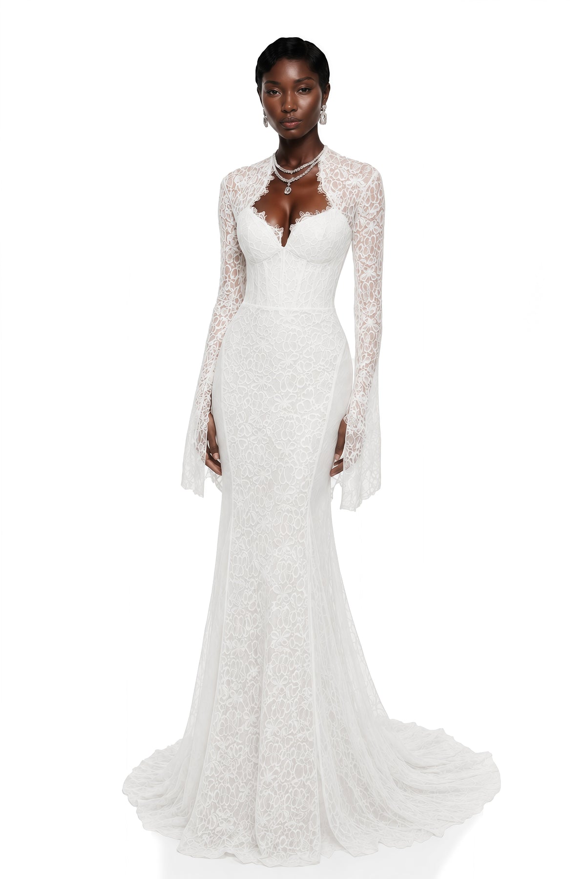 Malgorzata White Cut-Out Maxi Dress with Train