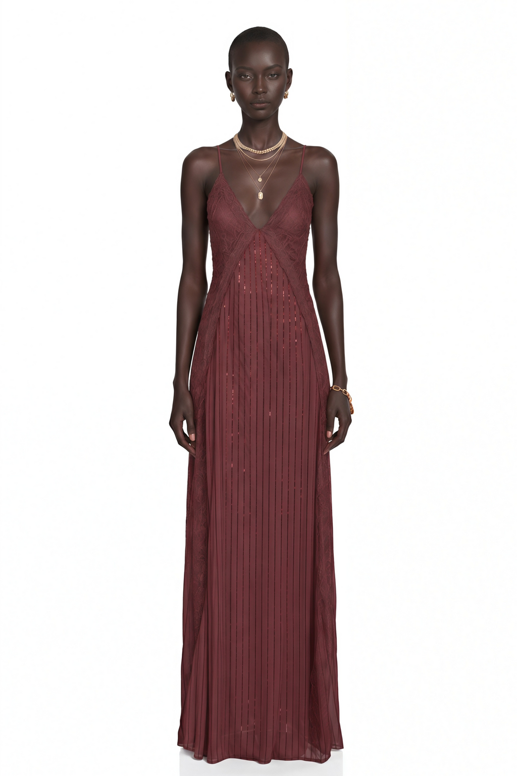 Marceline Chocolate Brown Ruffled Lace Maxi Dress