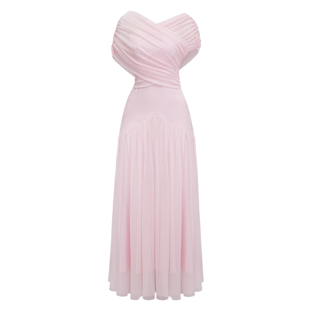 Margaret Pink Short Sleeve Ruched Maxi Dress