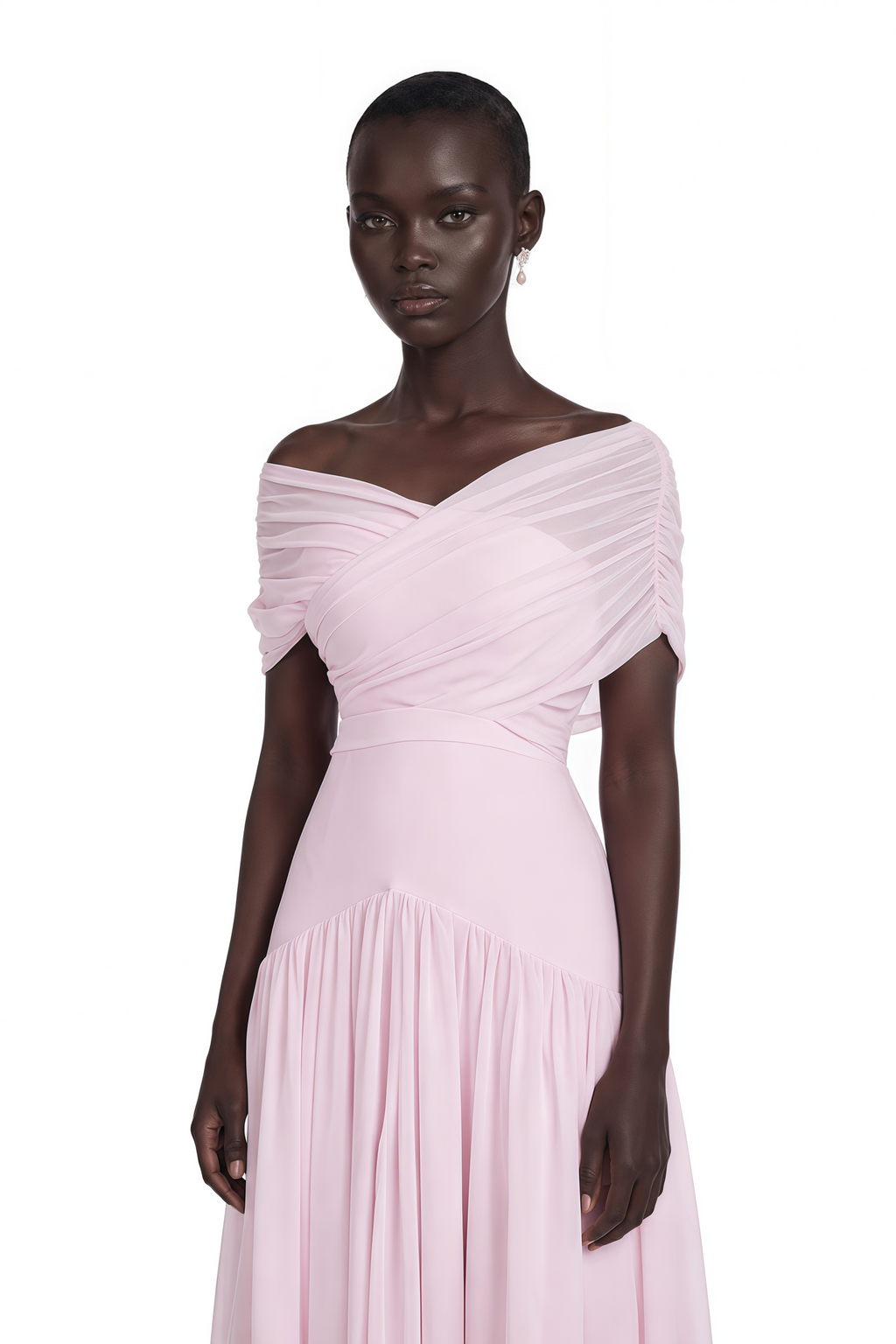 Margaret Pink Short Sleeve Ruched Maxi Dress