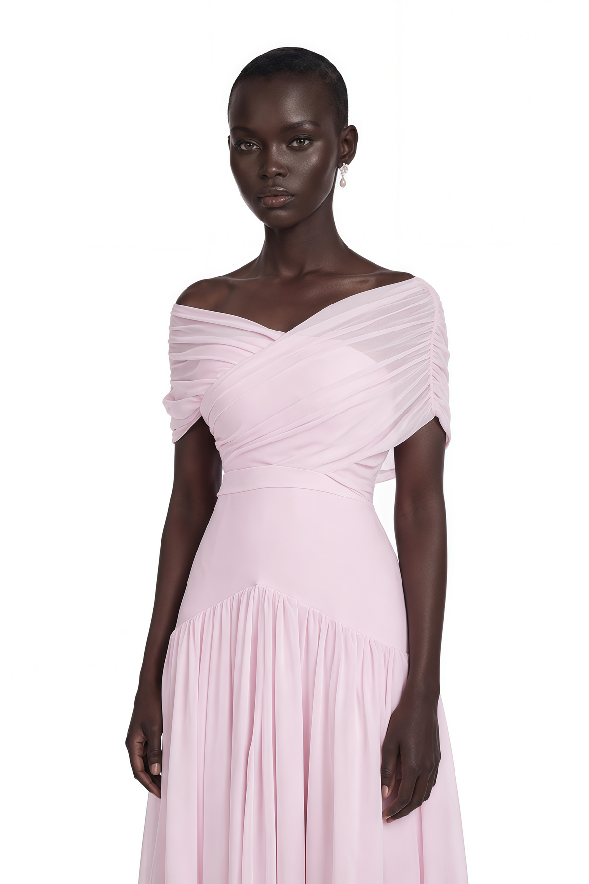Margaret Pink Short Sleeve Ruched Maxi Dress