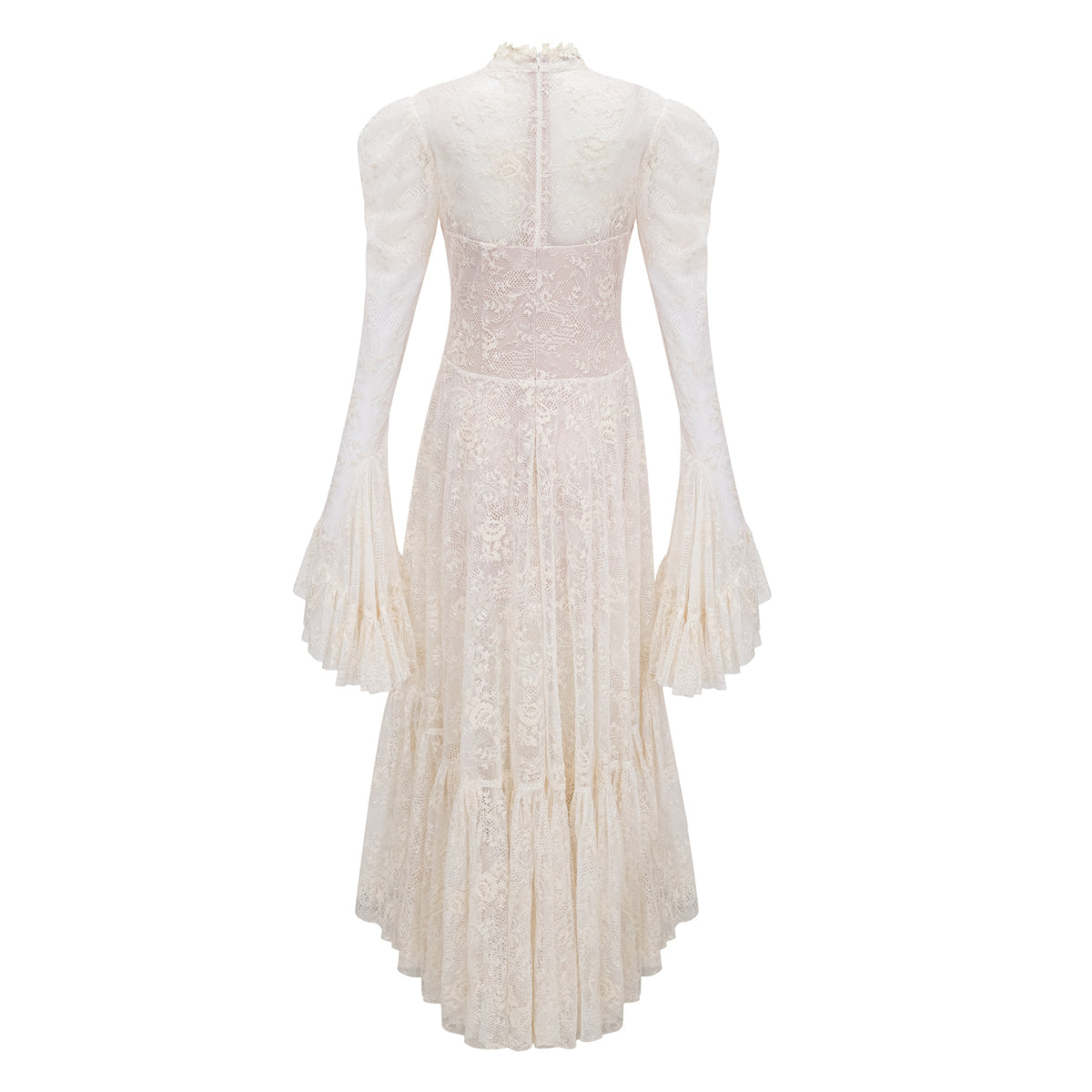 Mariella Ivory Asymmetrical Floral Lace Midi Dress
