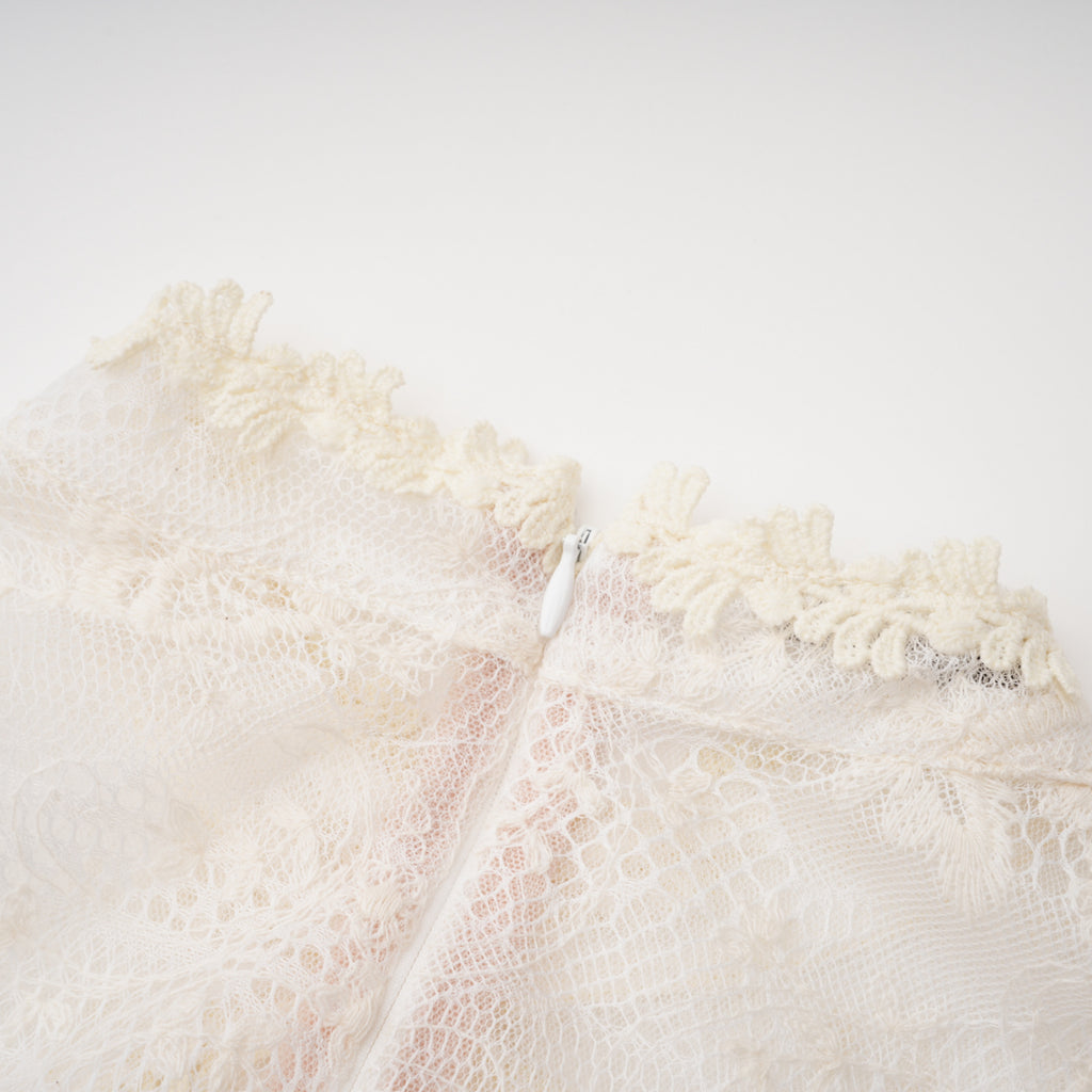 Mariella Ivory Asymmetrical Floral Lace Midi Dress