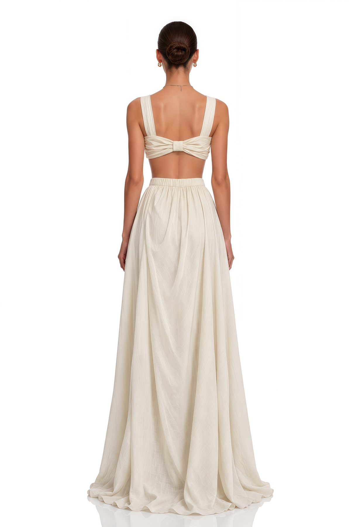Martha Beige Cut-Out Draped Slit Maxi Dress