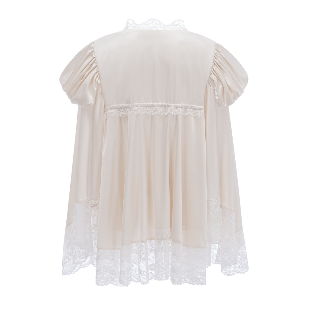 Ngawai Champagne Sweetheart Mini Dress with Lace Trim