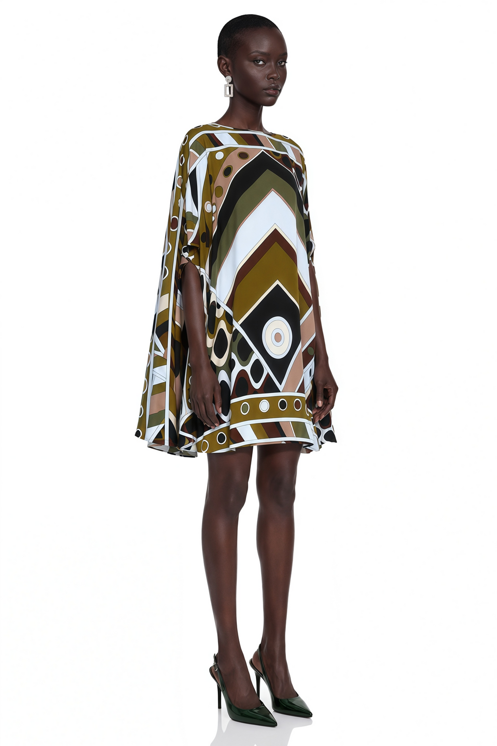 Noemi Brown Printed Cape Sleeve Mini Dress