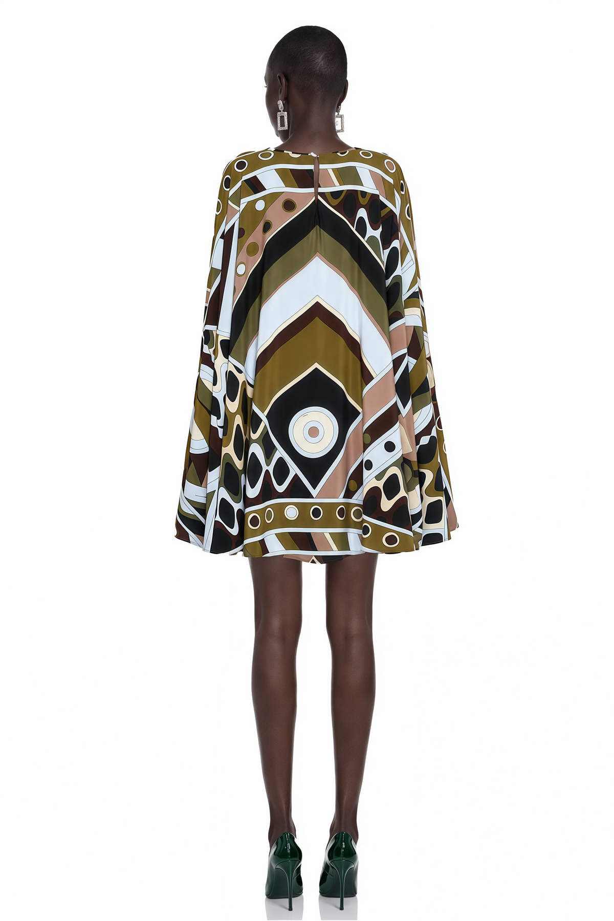 Noemi Brown Printed Cape Sleeve Mini Dress