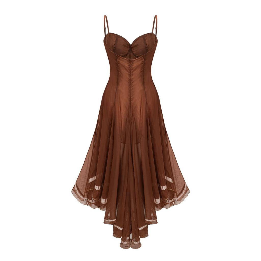 Nuria Rust Brown Asymmetrical Midi Dress