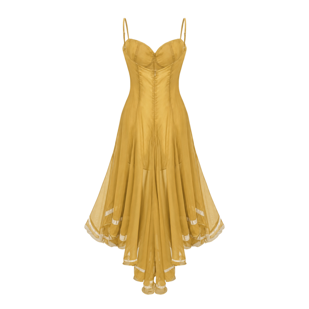 Nuria Yellow Asymmetrical Midi Dress
