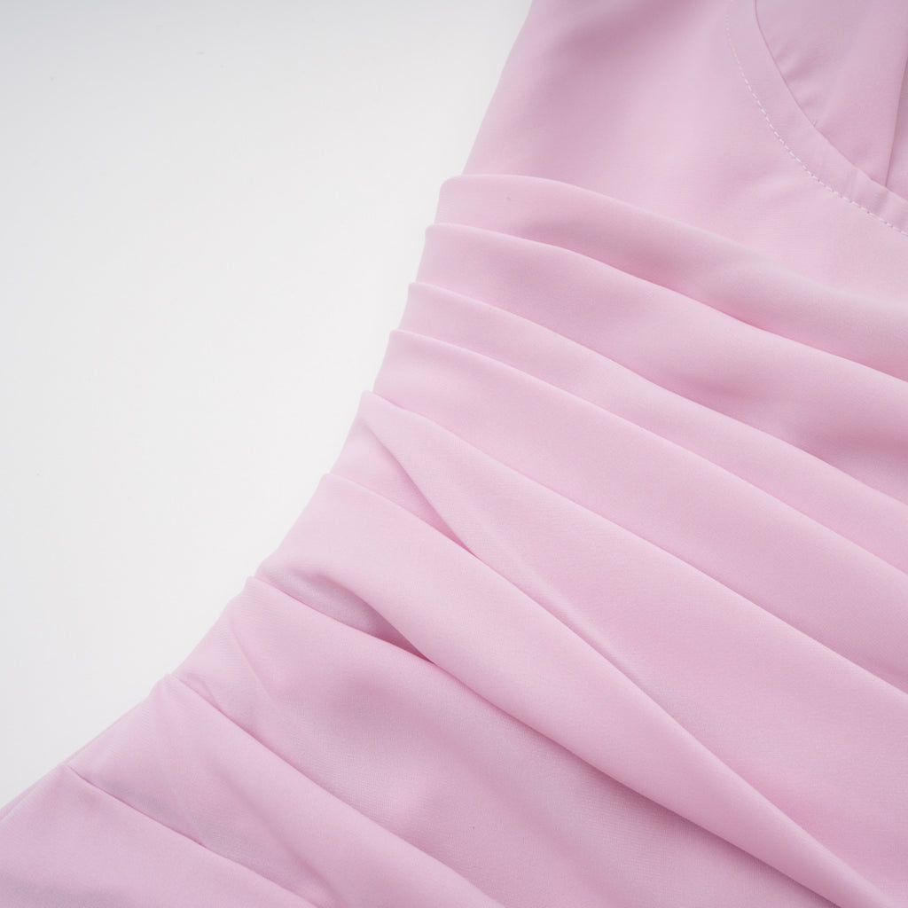 Ombeline Pink Halterneck Ruched Maxi Dress with Slit