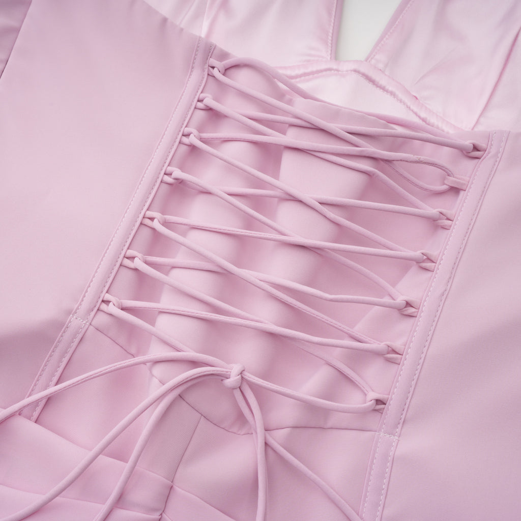 Ombeline Pink Halterneck Ruched Maxi Dress with Slit