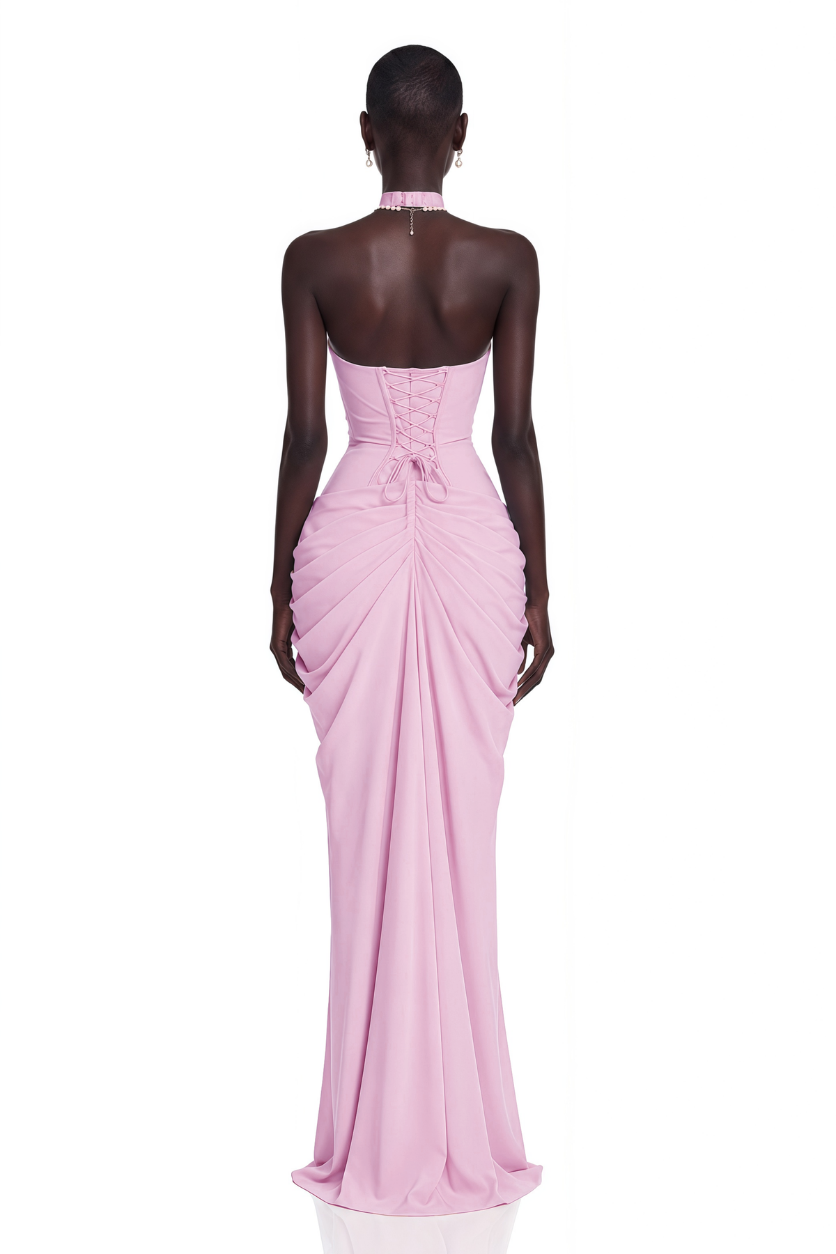Ombeline Pink Halterneck Ruched Maxi Dress with Slit