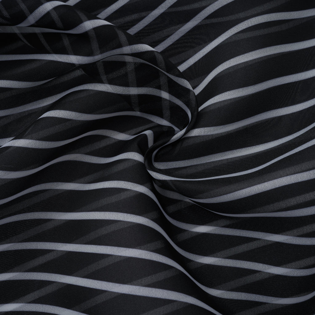 Ozzie Black Horizontal Stripe Blouse & Skirt Set