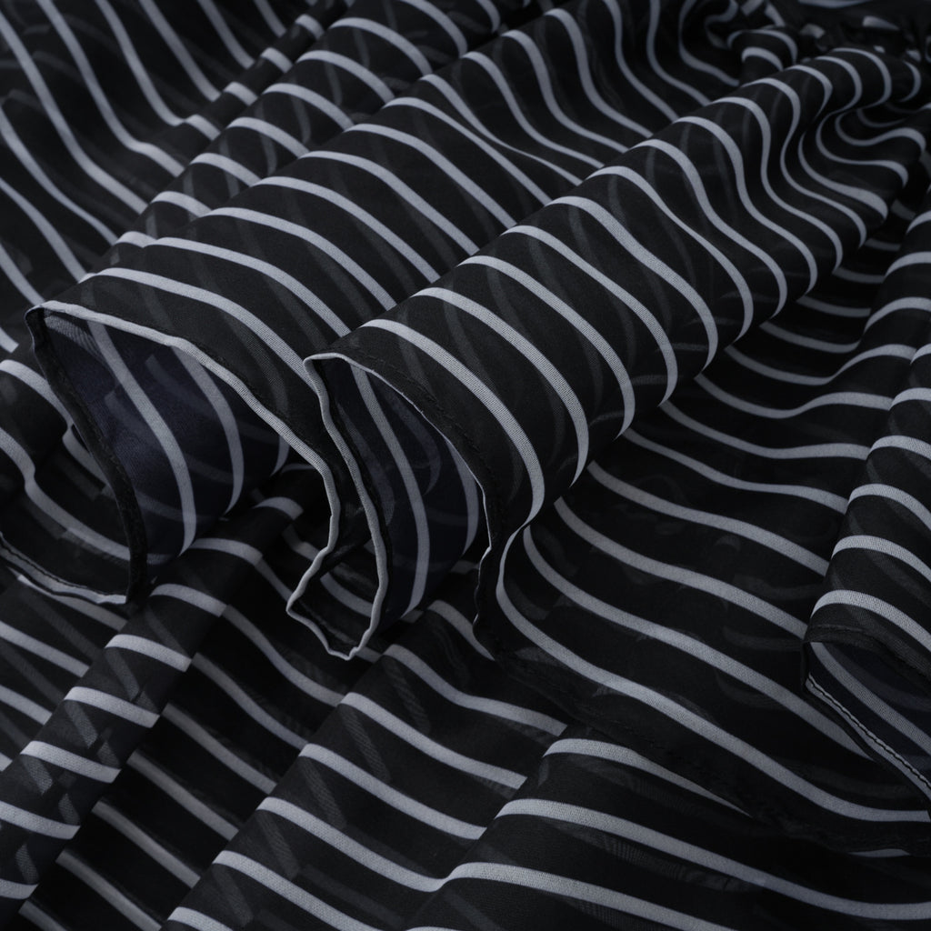 Ozzie Black Horizontal Stripe Blouse & Skirt Set