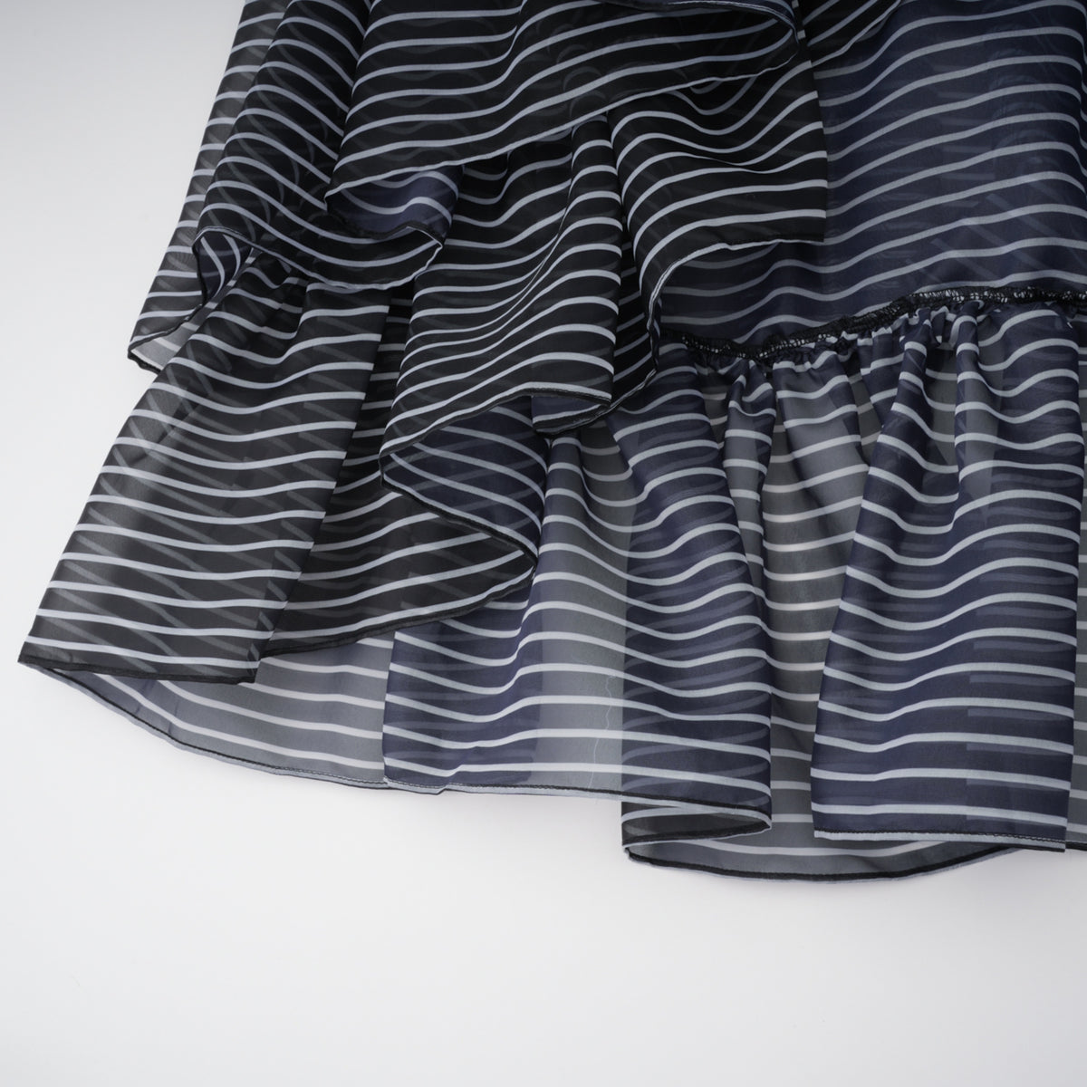 Ozzie Black Horizontal Stripe Blouse & Skirt Set