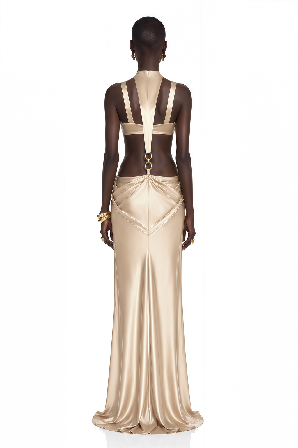 Paloma Champagne Cut-Out Halterneck Satin Maxi Dress