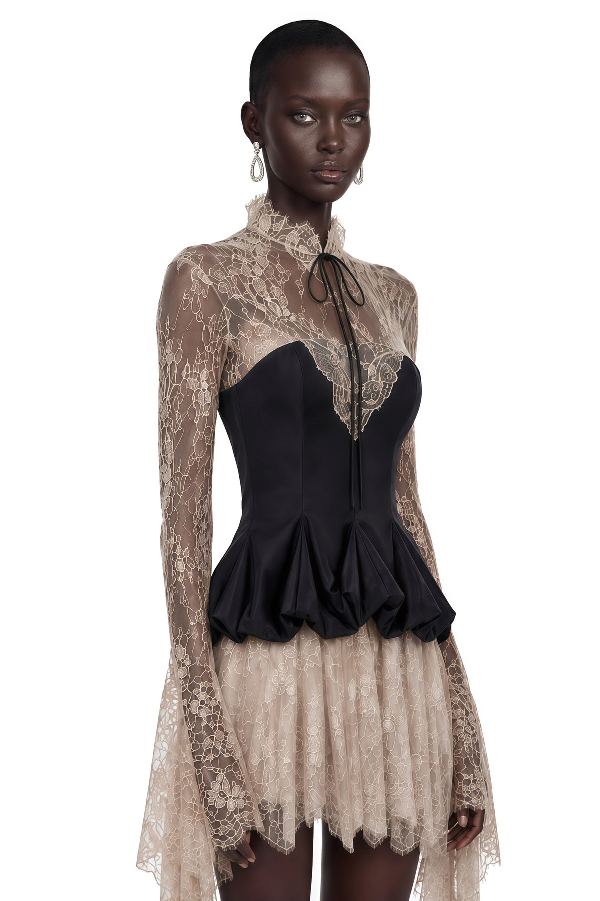 Paulina Neutral Lace Corset Mini Dress
