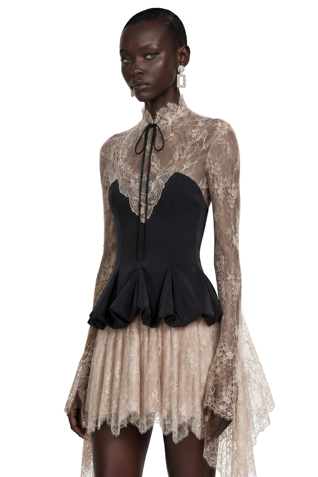 Paulina Neutral Lace Corset Mini Dress