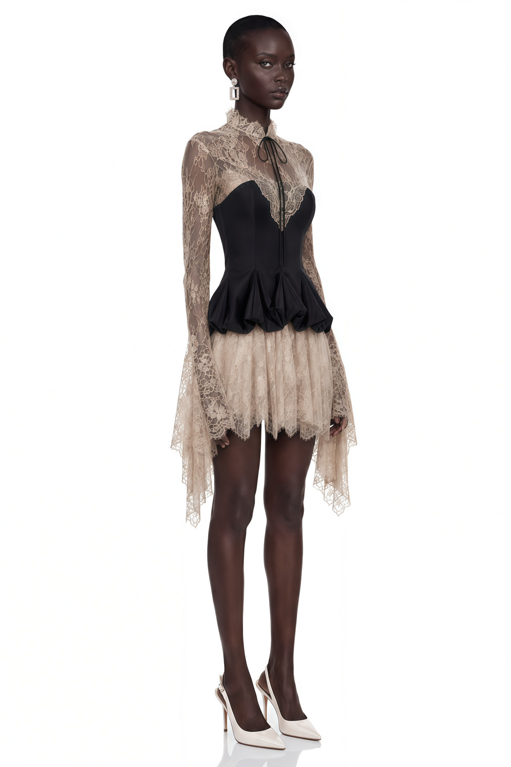 Paulina Neutral Lace Corset Mini Dress