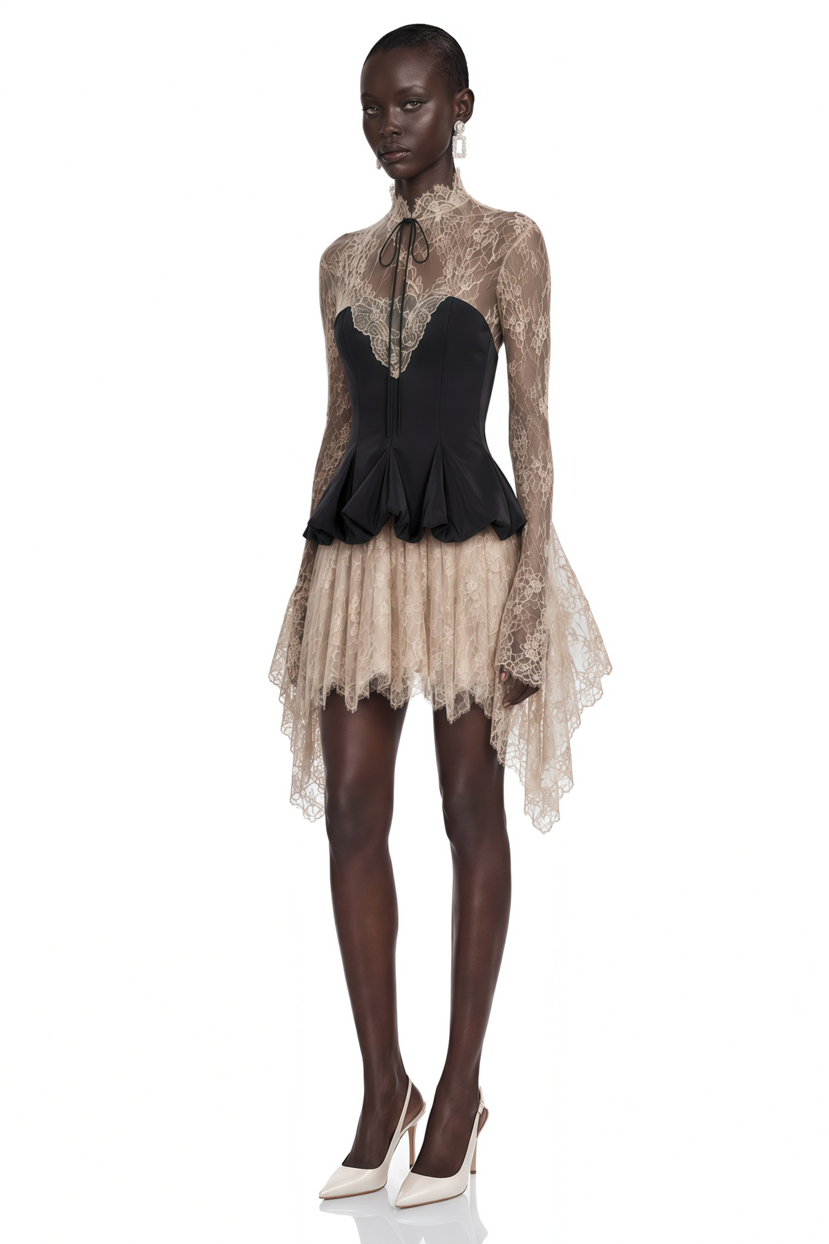 Paulina Neutral Lace Corset Mini Dress