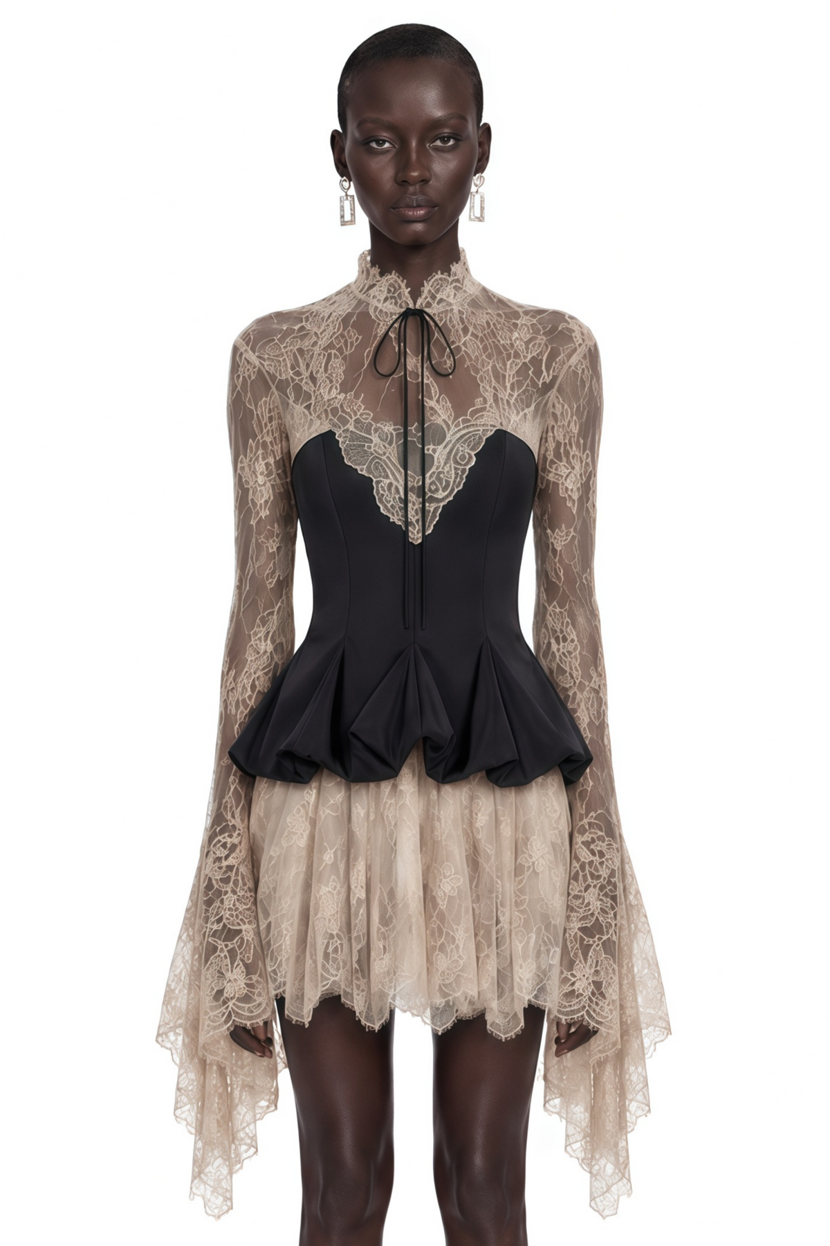 Paulina Neutral Lace Corset Mini Dress