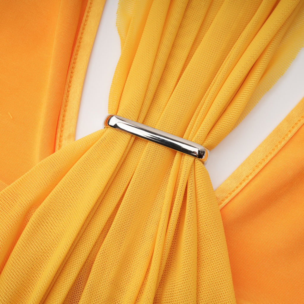 Pele Yellow Cut-Out Ruched Maxi Dress