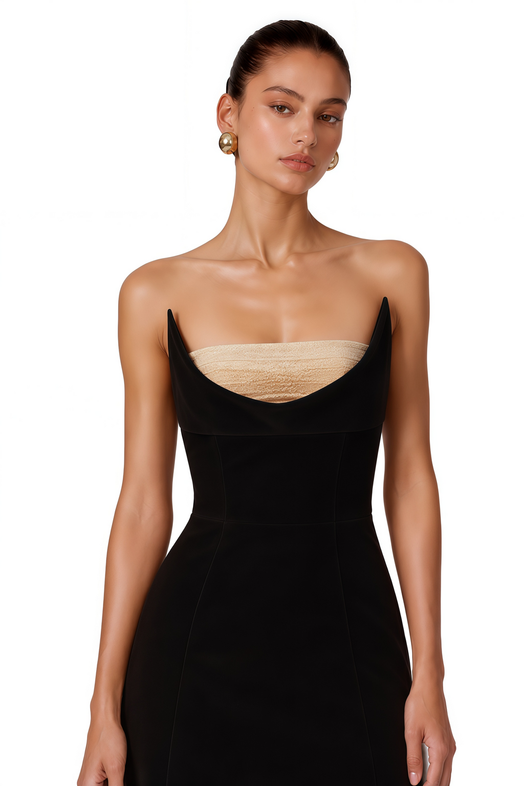 Primrose Black Sculptural Strapless Maxi Gown with Tulle Train