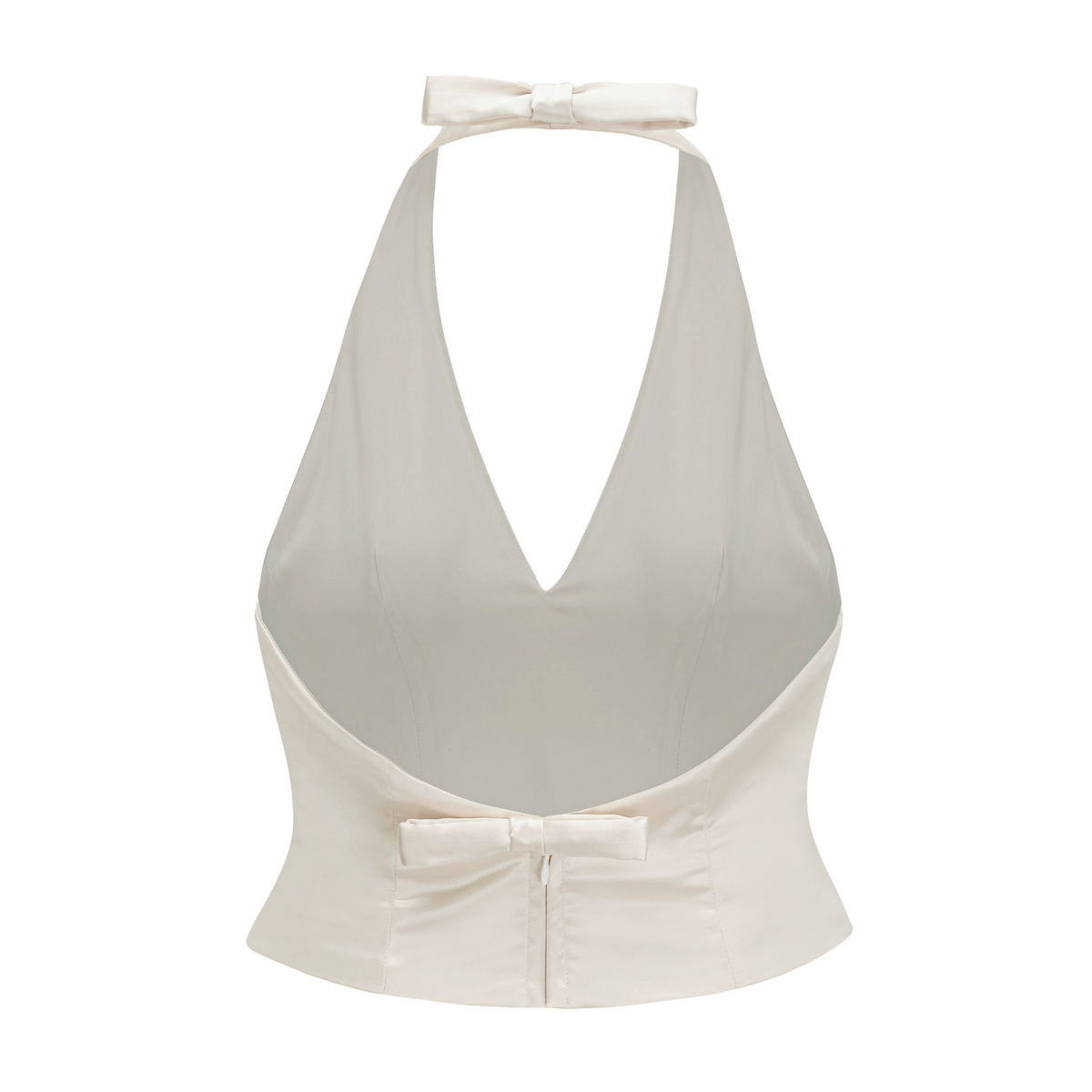 Querubina Ivory Plunge Neck Satin Top & Skirt Set