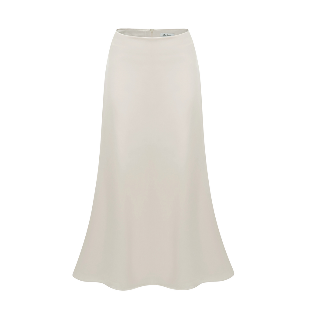 Querubina Ivory Plunge Neck Satin Top & Skirt Set