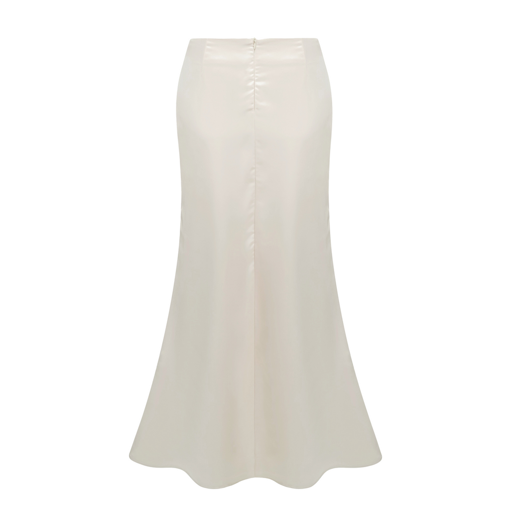 Querubina Ivory Plunge Neck Satin Top & Skirt Set