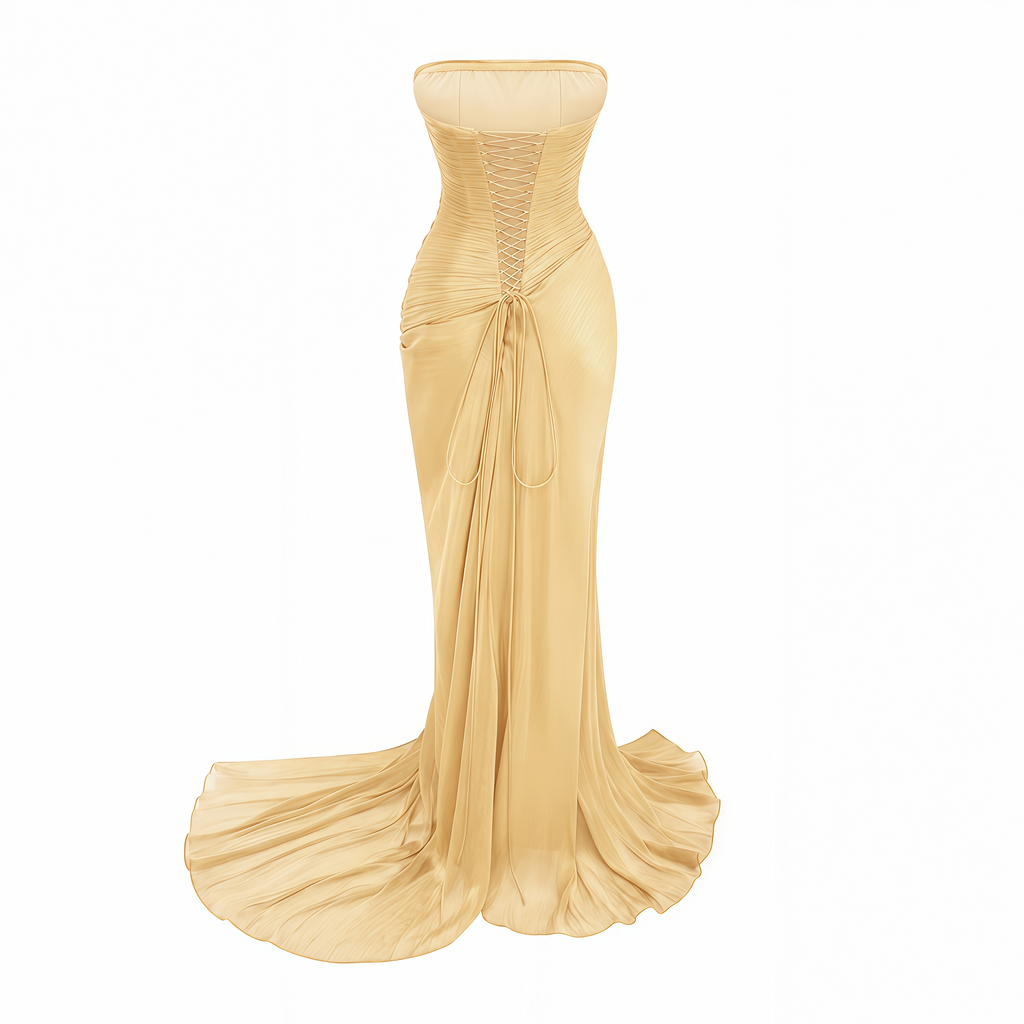 Querubina Yellow Asymmetrical Ruched Maxi Dress