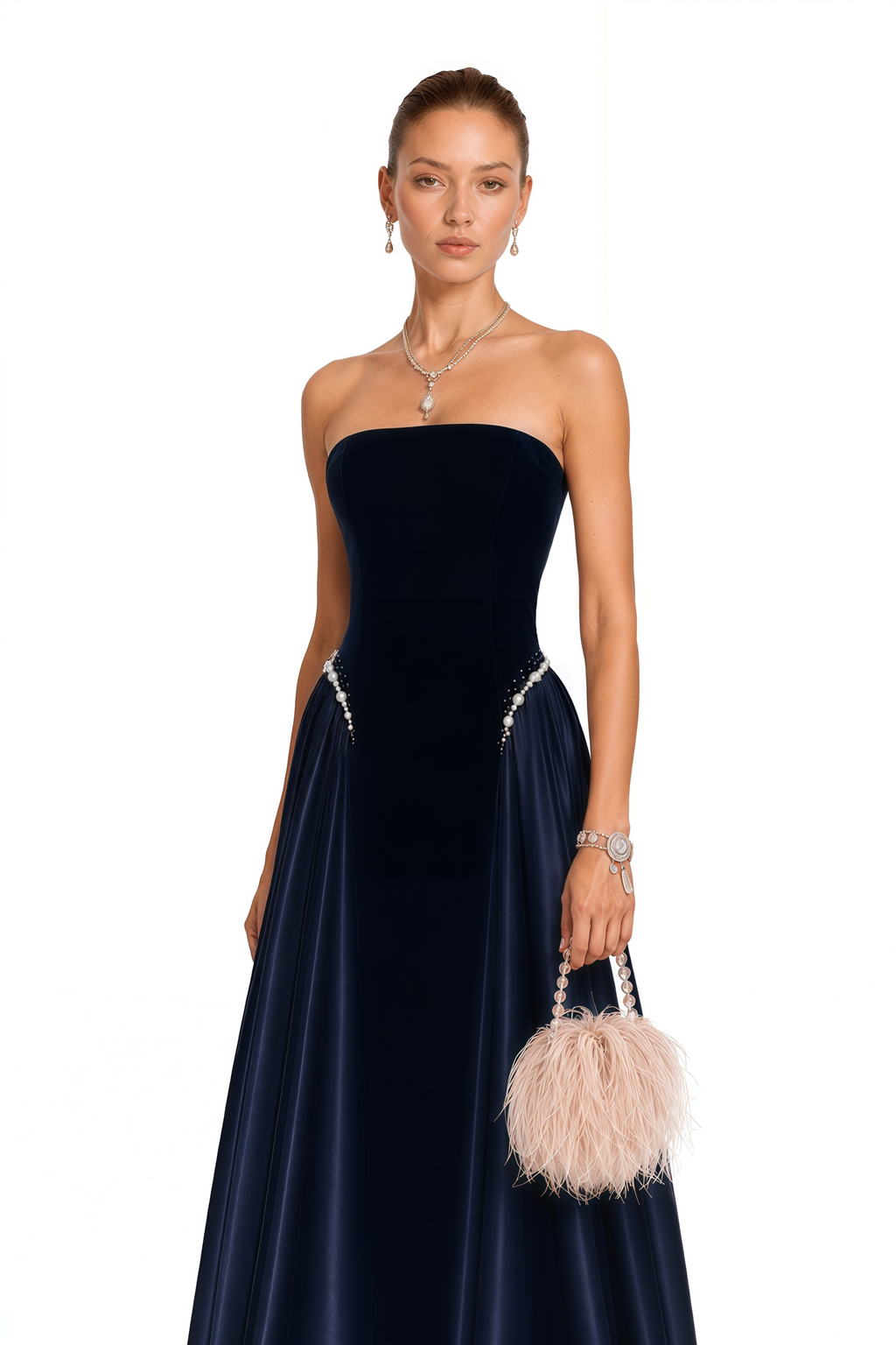 Raffaella Sapphire Pearl Trim Maxi Gown