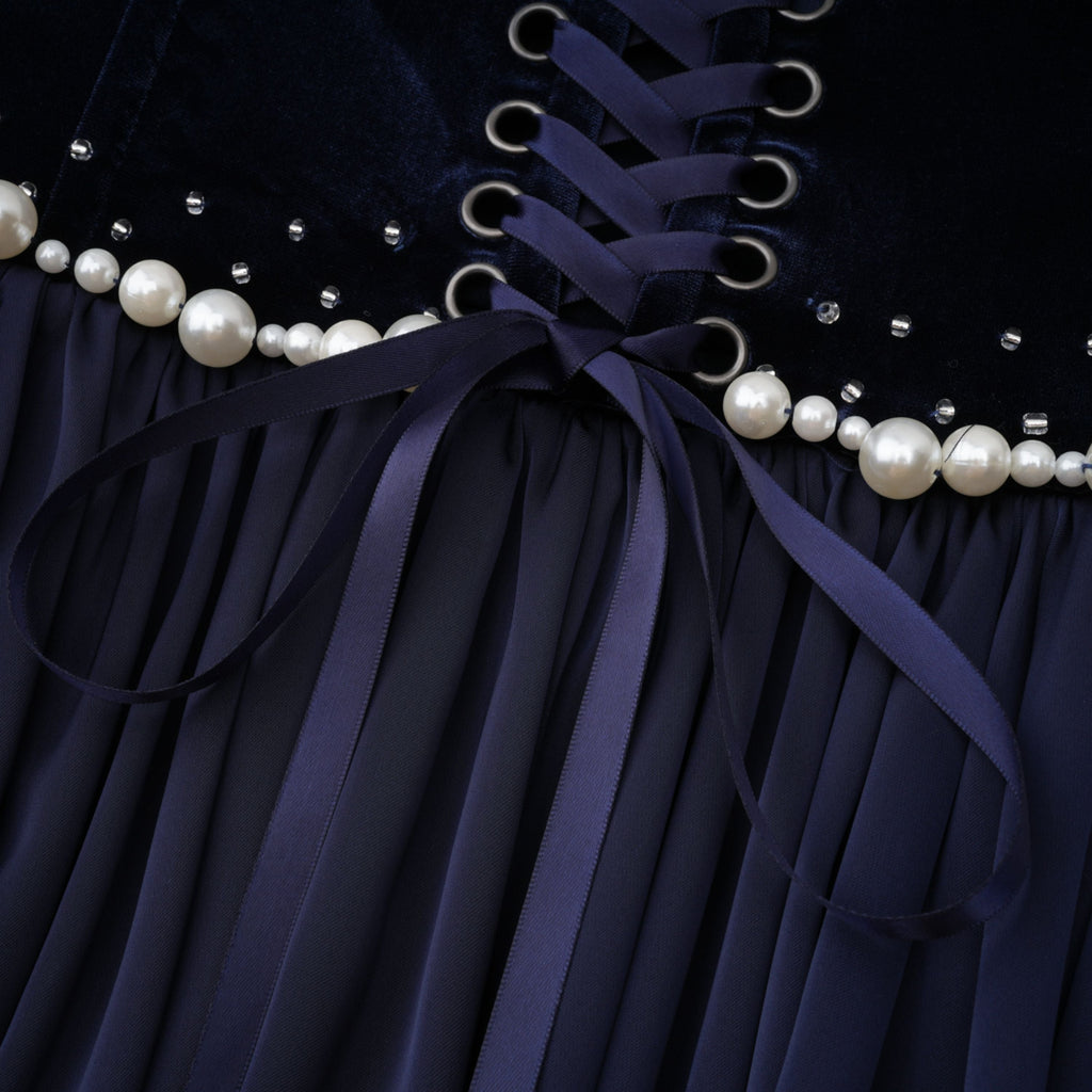 Raffaella Sapphire Pearl Trim Maxi Gown