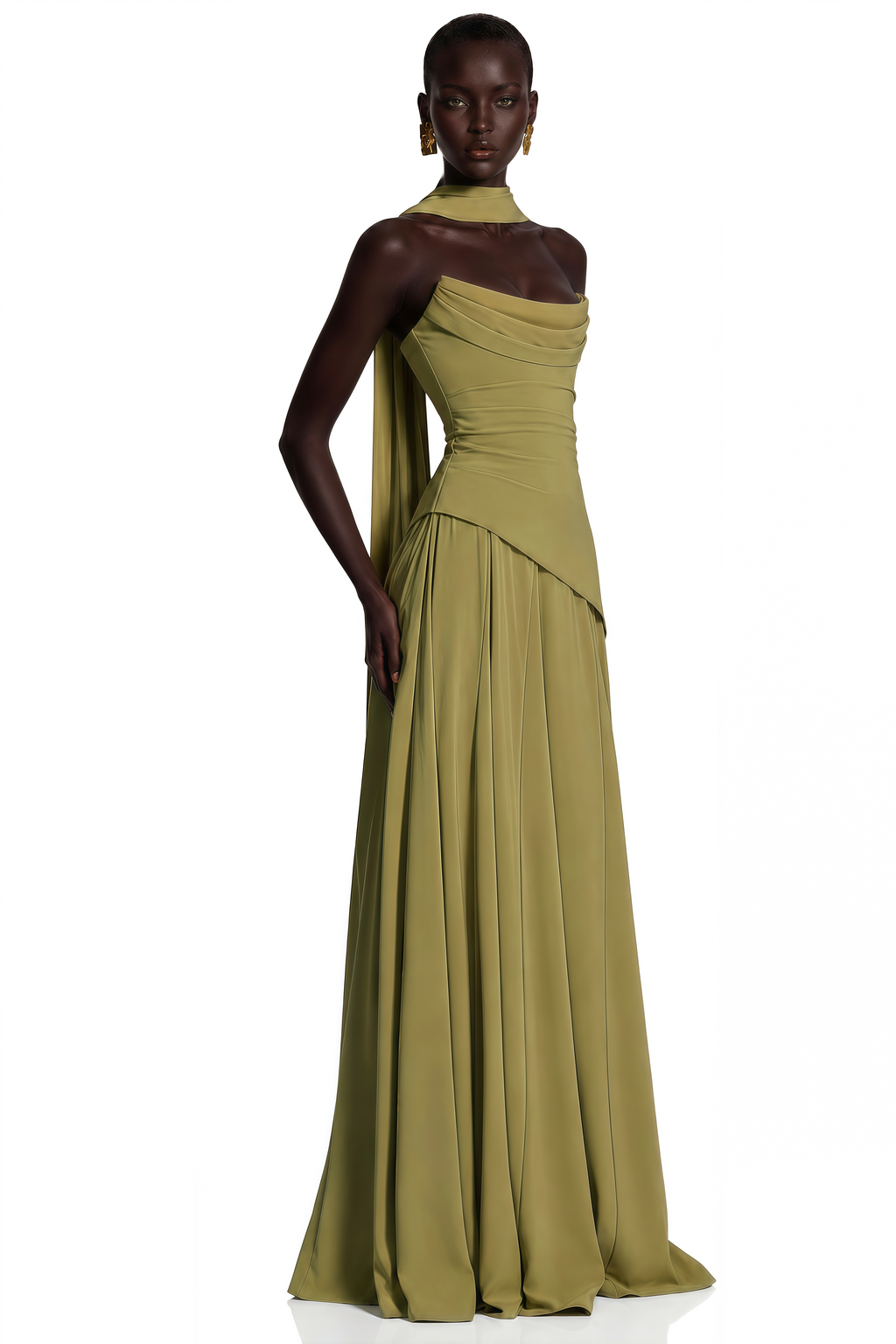 Romane Green Strapless Corset Chiffon Maxi Dress